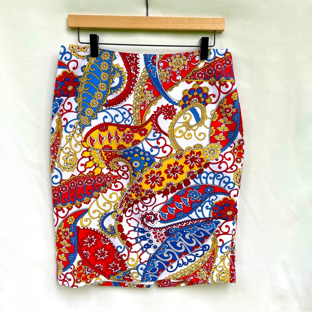 Talbots whimsical paisley-style knee length pencil skirt sz 8